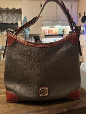Dooney & Bourke elephant gray Leather Hobo with Red Trim